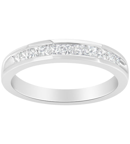 .925 Sterling Silver 1/2 Cttw Princess-Cut Diamond Channel-Set Half-Eternity Wedding or Anniversary Band Ring (H-I Color, I2 Clarity) by Infinite Jewels
