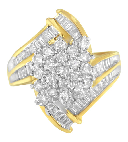 10K Yellow Gold Round and Baguette Diamond Swirl Ring (2.0 Cttw, J-K Color, I2 Clarity) by Haus of Brilliance