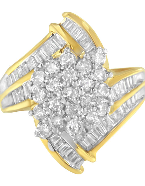 Load image into Gallery viewer, 10K Yellow Gold Round and Baguette Diamond Swirl Ring (2.0 Cttw, J-K Color, I2 Clarity) by Haus of Brilliance
