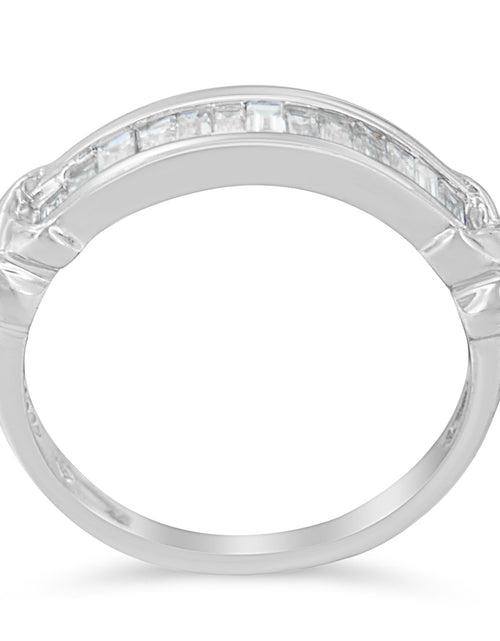 Load image into Gallery viewer, .925 Sterling Silver 1/2 Cttw Baguette Cut Diamond Channel Set X-Station Wedding Ring (H-I Color, I1-I2 Clarity) by Infinite Jewels
