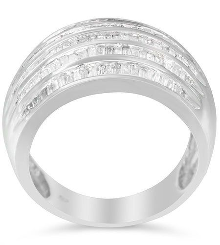 .925 Sterling Silver 1.0 Cttw Baguette-Cut Diamond 6-Row Channel Set Domed Tapered Cocktail Fashion Ring (H-I Color, I2-I3 Clarity) by Infinite Jewels