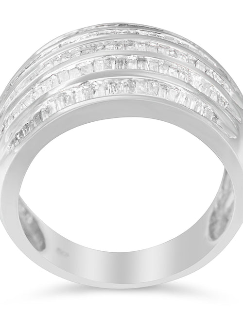 Load image into Gallery viewer, .925 Sterling Silver 1.0 Cttw Baguette-Cut Diamond 6-Row Channel Set Domed Tapered Cocktail Fashion Ring (H-I Color, I2-I3 Clarity) by Haus of Brilliance
