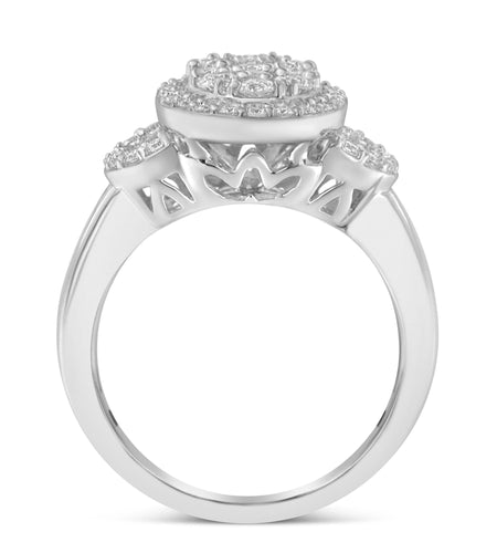 10K White Gold 1.0 Cttw Diamond Oval Cluster with Halo Vintage-Inspired Art Deco Buckle Style Statement Ring (G-H Color, SI1-SI2 Clarity) by Infinite Jewels