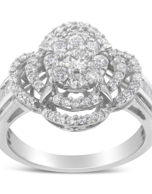 Load image into Gallery viewer, 14K White Gold 1.0 Cttw Round &amp; Baguette Cut Diamond Floral Cluster Quatrefoil Channel Set Band Cocktail Statement Ring (H-I Color, SI2-I1 Clarity) by Haus of Brilliance
