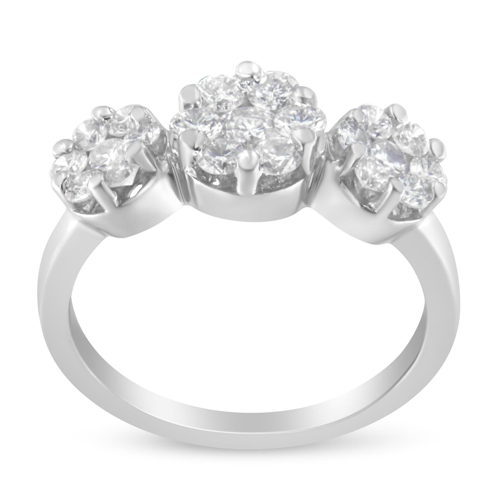 14K White Gold 1-1/4 Cttw Brilliant Cut Diamond Three Round Floral Clusters Engagement or Fashion Ring (H-I Color, SI2-I1 Clarity) by Haus of Brilliance