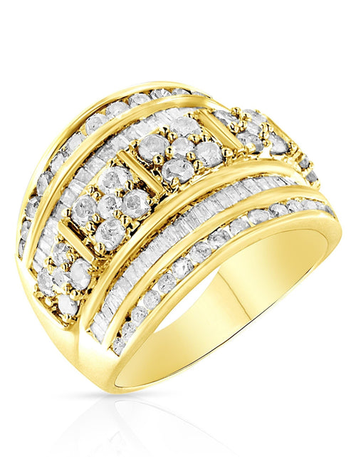 Load image into Gallery viewer, .925 Sterling Silver 2.0 Cttw Round &amp; Baguette Cut Diamond Multi-Row Channel Set Tapered Cocktail Fashion Ring (I-J Color, I3 Clarity) by Haus of Brilliance
