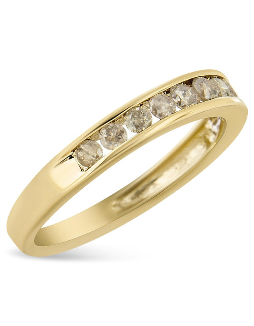 Load image into Gallery viewer, 14K Yellow Gold Plated .925 Sterling Silver 1/2 Cttw Channel Set Round Champagne Diamond 11 Stone Band Ring (K-L Color, I1-I2 Clarity) by Infinite Jewels
