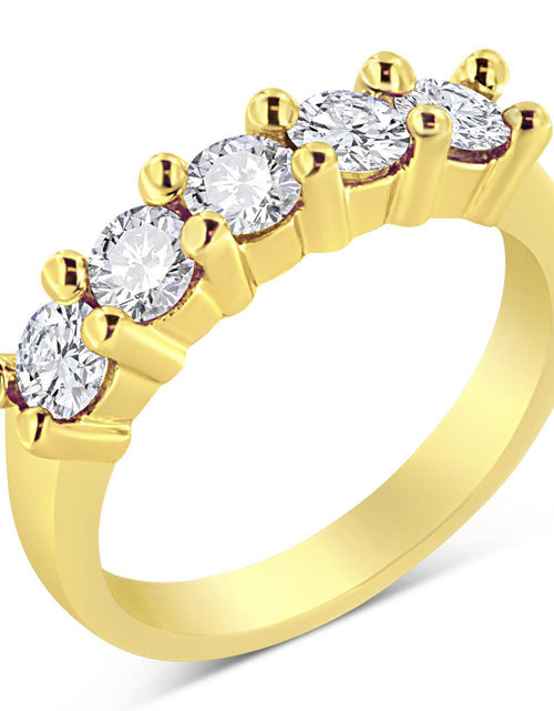Load image into Gallery viewer, 14K Yellow Gold Plated .925 Sterling Silver 1.0 Cttw Shared Prong-set Round Diamond 5 Stone Band Ring (J-K Color, I1-I2 Clarity) by Infinite Jewels
