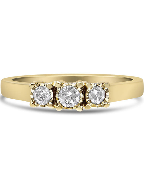 Load image into Gallery viewer, 14K Yellow Gold Plated .925 Sterling Silver 1/4 Cttw Diamond 3 Stone Illusion Plate Ring (J-K Color, I1-I2 Clarity) by Infinite Jewels
