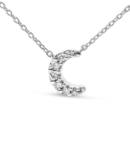10K White Gold Diamond Accented Crescent Moon Shaped 18" Inch Pendant Necklace (H-I Color, I1-I2 Clarity) by Haus of Brilliance