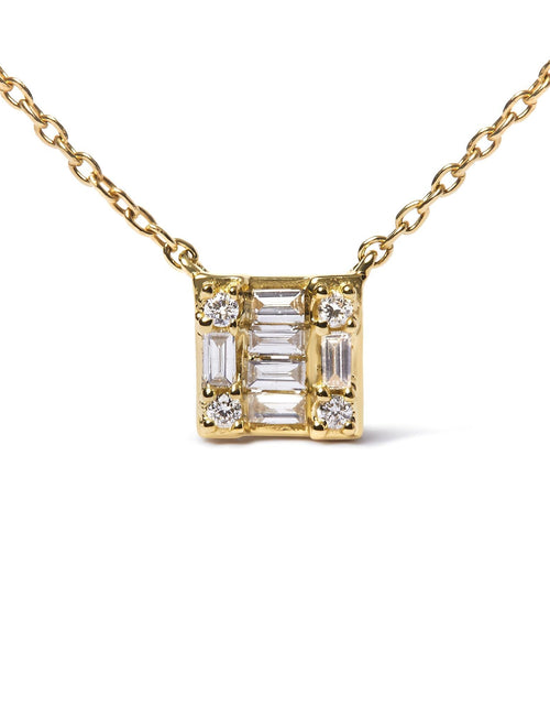 Load image into Gallery viewer, 10K Yellow Gold 1/10 Cttw Round and Baguette Diamond Mosaic Composite Square 18" Inch Pendant Necklace (H-I Color, I1-I2 Clarity) by Infinite Jewels
