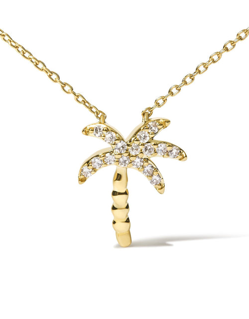 Load image into Gallery viewer, 10K Yellow Gold 1/10 Cttw Round Diamond Palm Tree 18" Inch Pendant Necklace (H-I Color, I1-I2 Clarity) by Haus of Brilliance
