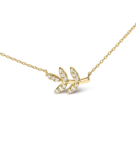10K Yellow Gold 1/10 Cttw Diamond Leaf and Branch 18" Pendant Necklace (H-I Color, I1-I2 Clarity) by Haus of Brilliance