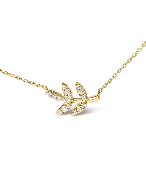 Load image into Gallery viewer, 10K Yellow Gold 1/10 Cttw Diamond Leaf and Branch 18" Pendant Necklace (H-I Color, I1-I2 Clarity) by Haus of Brilliance
