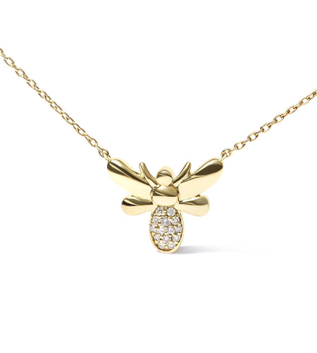 10K Yellow Gold Diamond Accented Bumble Bee Pendant 18" Inch Necklace (H-I Color, I1-I2 Clarity) by Haus of Brilliance