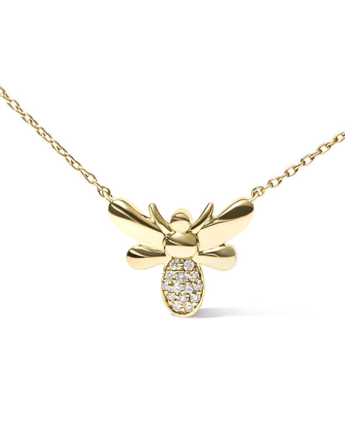 Load image into Gallery viewer, 10K Yellow Gold Diamond Accented Bumble Bee Pendant 18" Inch Necklace (H-I Color, I1-I2 Clarity) by Haus of Brilliance

