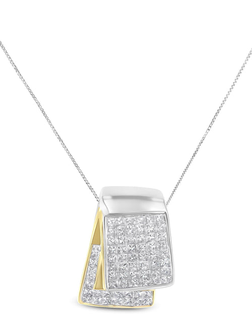 Load image into Gallery viewer, 14K White and Yellow Gold 2.0 Cttw Princess Cut Diamond Two Tone Foldover Box Pendant 18” Box Chain Necklace (H-I Color, SI1-SI2 Clarity) by Haus of Brilliance
