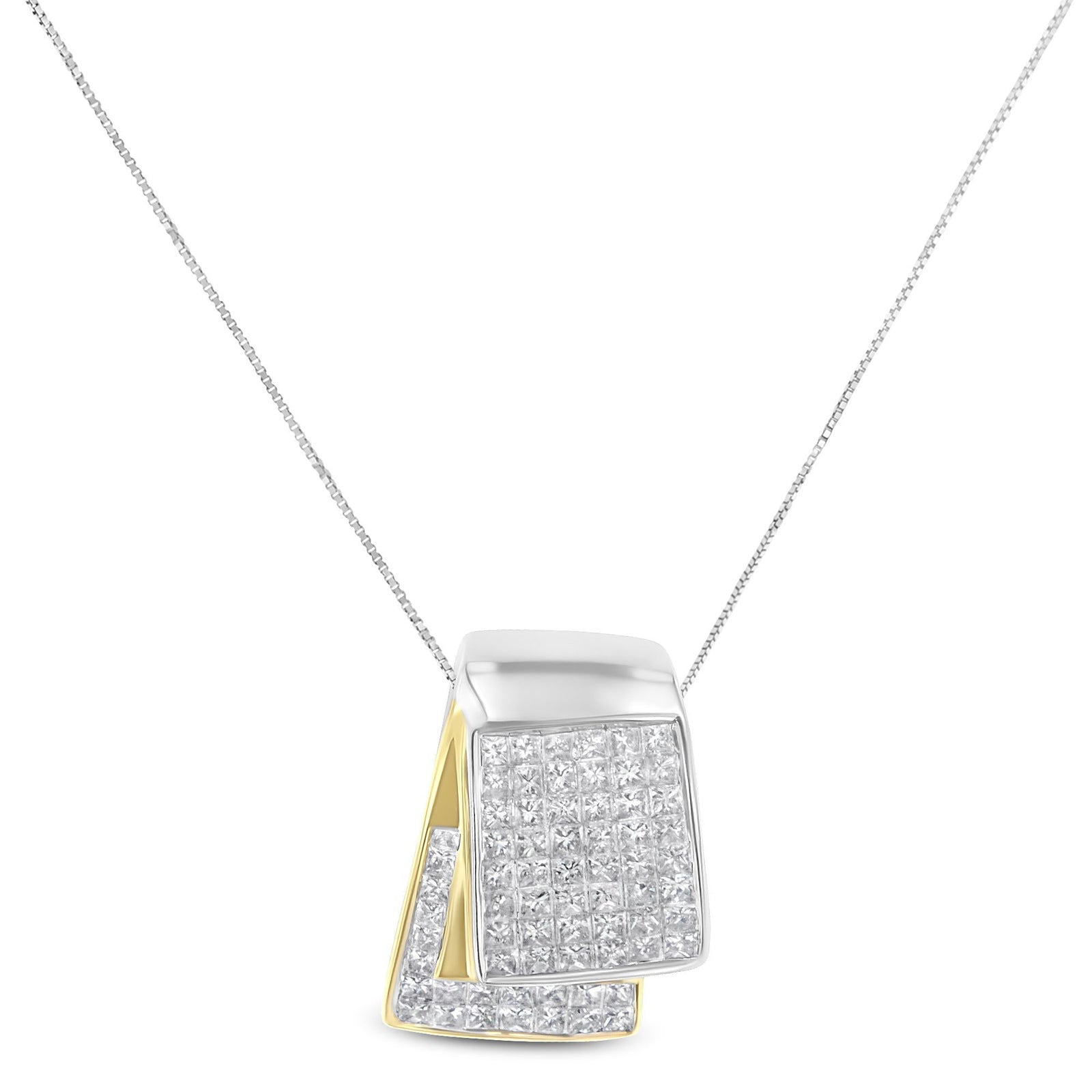 14K White and Yellow Gold 2.0 Cttw Princess Cut Diamond Two Tone Foldover Box Pendant 18” Box Chain Necklace (H-I Color, SI1-SI2 Clarity) by Haus of Brilliance