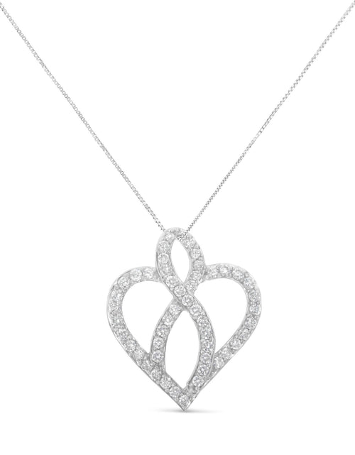 Load image into Gallery viewer, 14KT White Gold 1 cttw Diamond Heart Ribbon Pendant Necklace (H-I, I1-I2) by Haus of Brilliance
