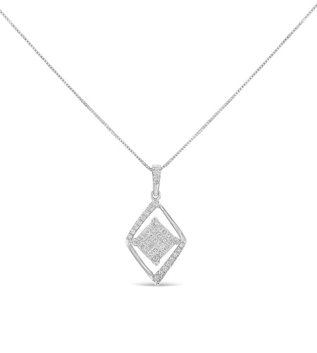 10k White Gold 1/3 Cttw Round and Princess-Cut Diamond Double Triangle 18" Pendant Necklace (H-I Color, SI1-SI2 Clarity) by Haus of Brilliance