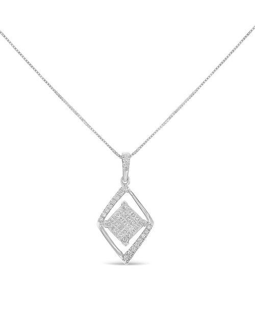 Load image into Gallery viewer, 10k White Gold 1/3 Cttw Round and Princess-Cut Diamond Double Triangle 18" Pendant Necklace (H-I Color, SI1-SI2 Clarity) by Haus of Brilliance
