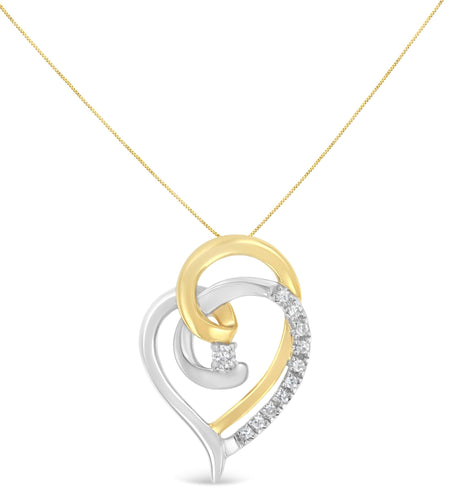10K Yellow and White Gold Diamond Accent Open Double Heart Spiral Curl 18" Pendant Necklace (J-K Color, I2-I3 Clarity) by Infinite Jewels