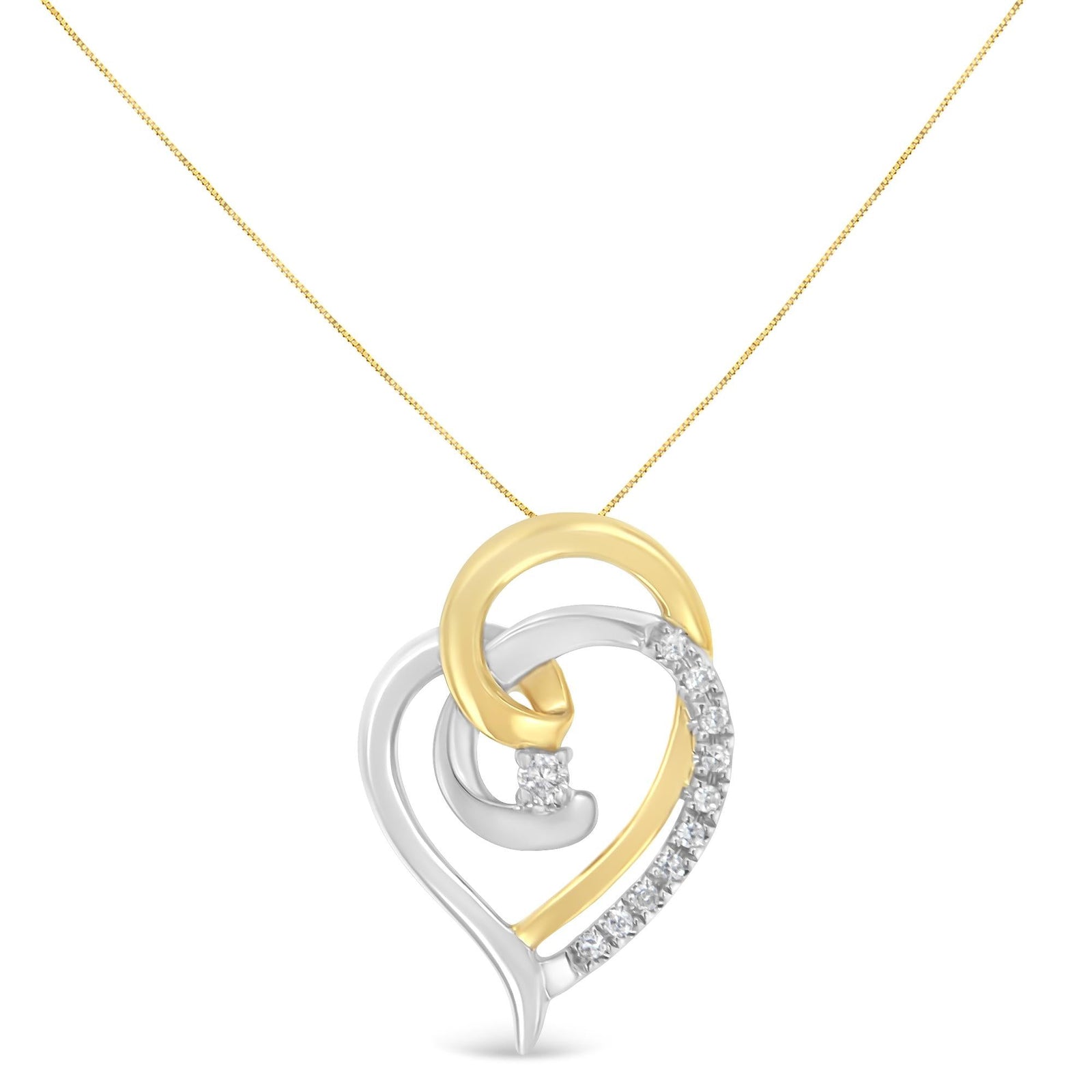 10K Yellow and White Gold Diamond Accent Open Double Heart Spiral Curl 18" Pendant Necklace (J-K Color, I2-I3 Clarity) by Haus of Brilliance