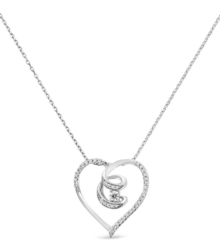 .925 Sterling Silver 1/4 Cttw Brilliant-Cut Diamond Open Heart Twisted Awareness Ribbon 18" Pendant Necklace (H-I Color, I1-I2 Clarity) by Haus of Brilliance