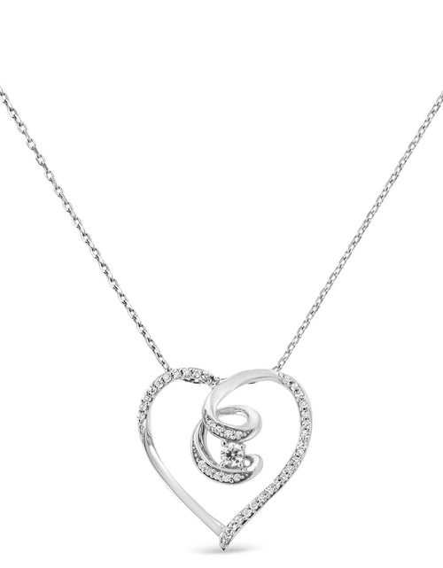 Load image into Gallery viewer, .925 Sterling Silver 1/4 Cttw Brilliant-Cut Diamond Open Heart Twisted Awareness Ribbon 18" Pendant Necklace (H-I Color, I1-I2 Clarity) by Haus of Brilliance
