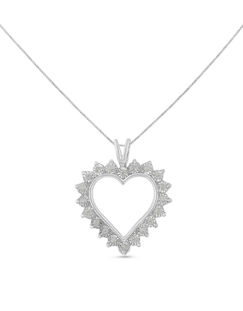Load image into Gallery viewer, .925 Sterling Silver 1/4 Cttw Miracle Set Diamond Open Heart 18" Pendant Necklace (I-J Color, I3 Clarity) by Haus of Brilliance
