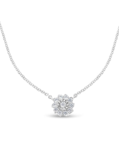 Load image into Gallery viewer, .925 Sterling Silver 1/2 Cttw Diamond Miracle Set Flower Cluster Pendant Necklace with Cable Chain (I-J Color, I1-I2 Clarity) - 18” by Haus of Brilliance
