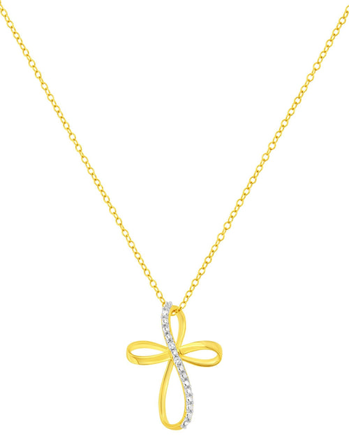 Load image into Gallery viewer, .925 Sterling Silver Diamond Accent Cross Ribbon 18" Pendant Necklace (I-J Color, I2-I3 Clarity) by Infinite Jewels

