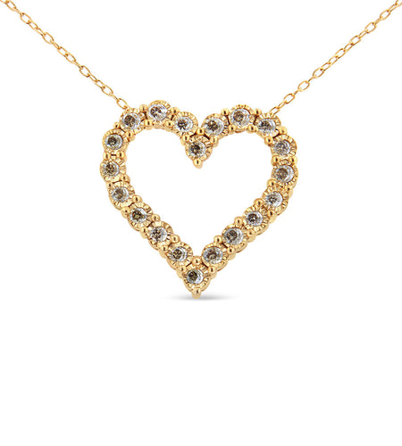 10K Yellow Gold Flashed .925 Sterling Silver 1/2 Cttw Champagne Diamond Miracle Plate Heart Pendant Necklace (K-L Color, I1-I2 Clarity) - 18" by Infinite Jewels