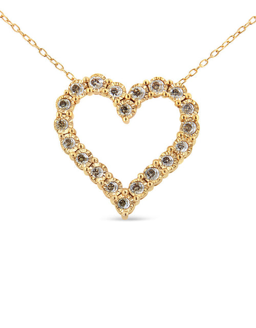 Load image into Gallery viewer, 10K Yellow Gold Flashed .925 Sterling Silver 1/2 Cttw Champagne Diamond Miracle Plate Heart Pendant Necklace (K-L Color, I1-I2 Clarity) - 18" by Infinite Jewels
