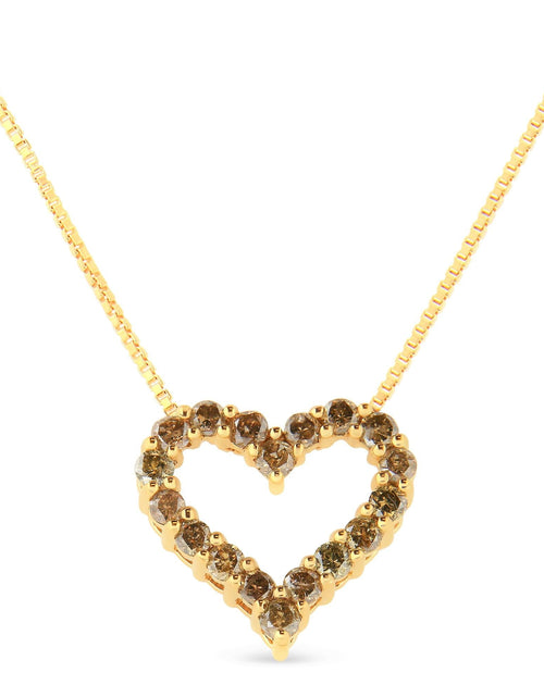 Load image into Gallery viewer, 14K Yellow Gold Plated .925 Sterling Silver 1.0 Cttw Champagne Diamond Heart Pendant Necklace (K-L Color, I1-I2 Clarity) - 18" by Infinite Jewels
