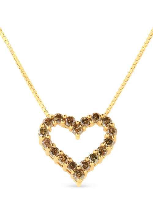 Load image into Gallery viewer, 14K Yellow Gold Plated .925 Sterling Silver 1.0 Cttw Champagne Diamond Heart Pendant Necklace (K-L Color, I1-I2 Clarity) - 18" by Haus of Brilliance
