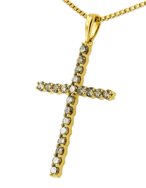 Load image into Gallery viewer, 14K Yellow Gold Plated .925 Sterling Silver 1/2 Cttw Champagne Diamond Cross Pendant Necklace (K-L Color, I1-I2 Clarity) - 18" by Haus of Brilliance
