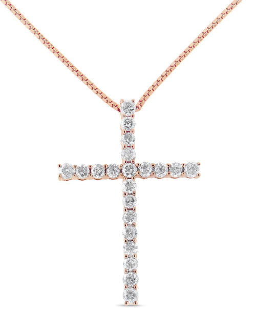Load image into Gallery viewer, .925 Sterling Silver 1.0 Cttw Champagne Diamond Gold Cross Pendant Necklace for Women (Champagne Color, I1-I2 Clarity)- 18 inch by Haus of Brilliance

