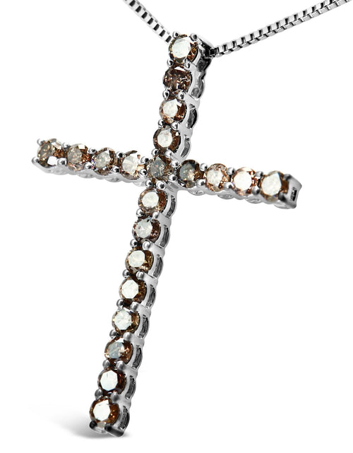 Load image into Gallery viewer, .925 Sterling Silver 1.0 Cttw Champagne Diamond Gold Cross Pendant Necklace for Women (Champagne Color, I1-I2 Clarity)- 18 inch by Infinite Jewels
