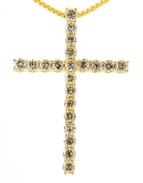 Load image into Gallery viewer, .925 Sterling Silver 1.0 Cttw Champagne Diamond Gold Cross Pendant Necklace for Women (Champagne Color, I1-I2 Clarity)- 18 inch by Haus of Brilliance
