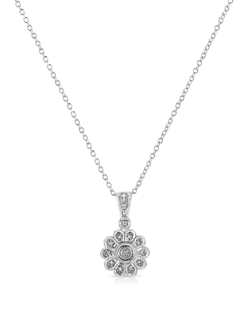 Load image into Gallery viewer, .925 Sterling Silver Diamond Accent Sunburst Milgrain 18" Pendant Necklace (I-J Color, I1-I2 Clarity) by Infinite Jewels
