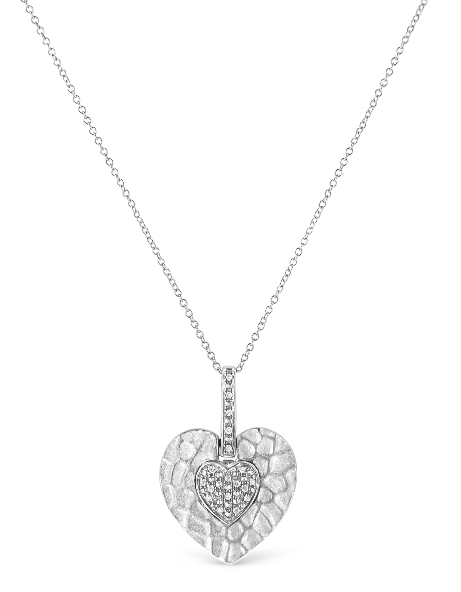 .925 Sterling Silver Pave-Set Diamond Accent Heart Shape 18" Pendant Necklace (I-J Color, I1-I2 Clarity) by Haus of Brilliance