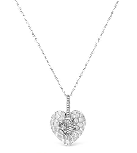 .925 Sterling Silver Pave-Set Diamond Accent Heart Shape 18" Pendant Necklace (I-J Color, I1-I2 Clarity) by Infinite Jewels
