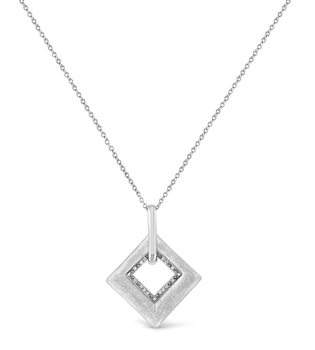 .925 Sterling Silver Pave-Set Diamond Accent Kite Shape 18" Pendant Necklace (I-J Color, I1-I2 Clarity) by Infinite Jewels