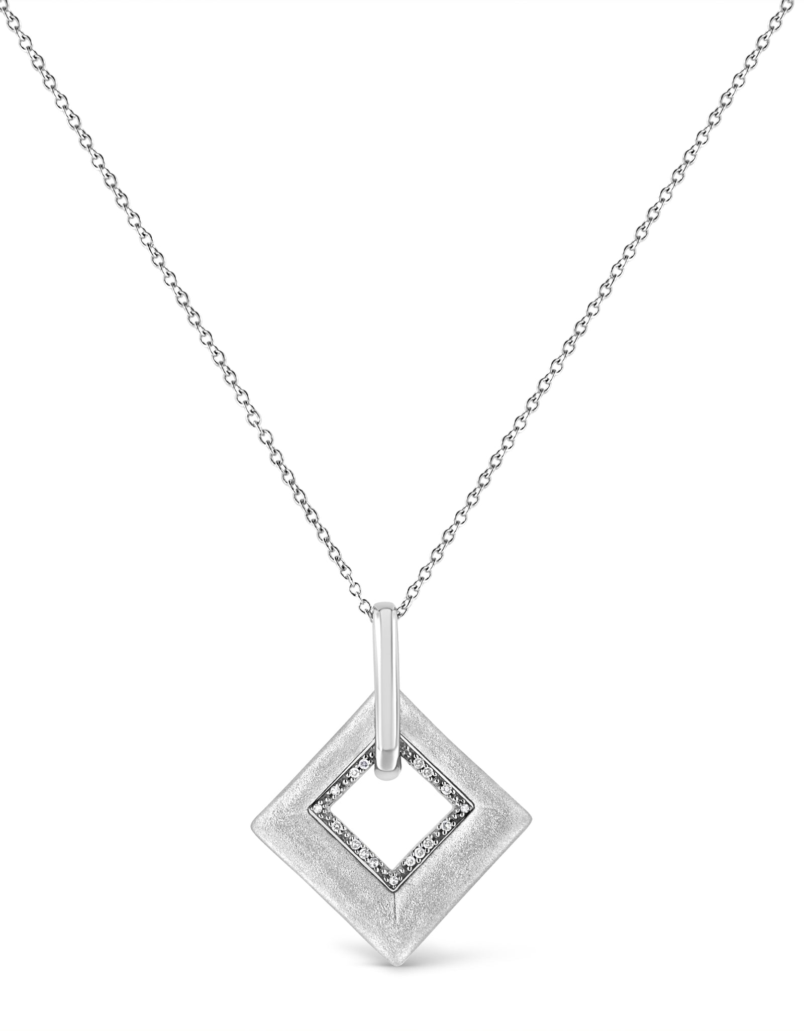 .925 Sterling Silver Pave-Set Diamond Accent Kite Shape 18" Pendant Necklace (I-J Color, I1-I2 Clarity) by Haus of Brilliance