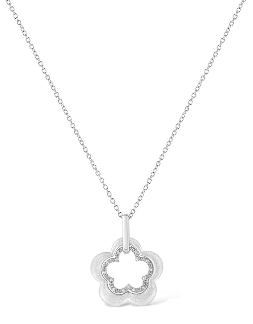 Load image into Gallery viewer, Matte Finished .925 Sterling Silver Diamond Accent Double Flower Shape 18" Satin Finished Pendant Necklace (I-J Color, I1-I2 Clarity) by Haus of Brilliance
