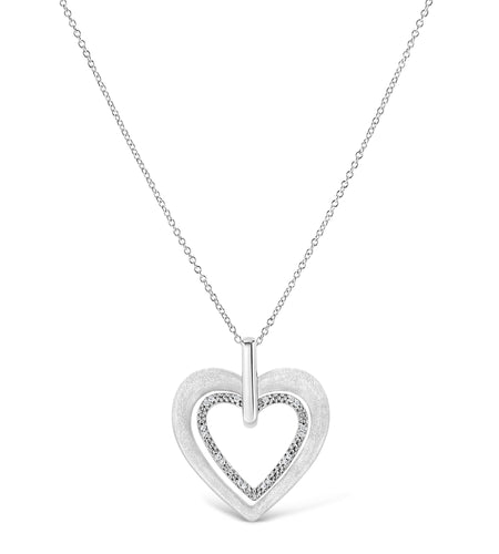 .925 Sterling Silver Prong-Set Diamond Accent Double Heart 18" Pendant Necklace (I-J Color, I1-I2 Clarity) by Haus of Brilliance