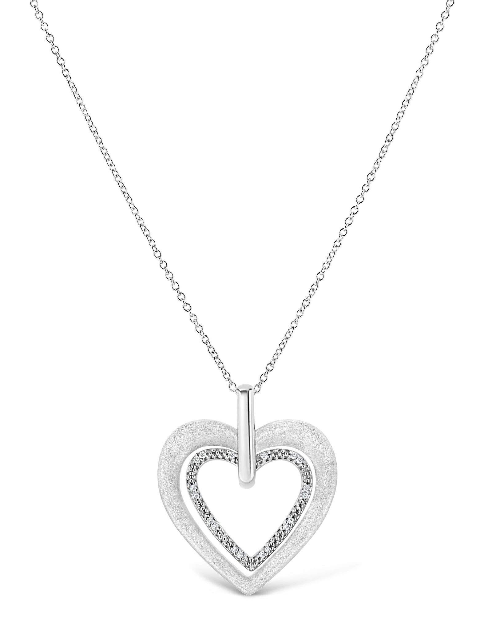 .925 Sterling Silver Prong-Set Diamond Accent Double Heart 18" Pendant Necklace (I-J Color, I1-I2 Clarity) by Haus of Brilliance