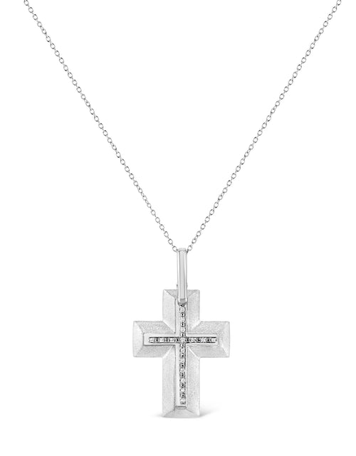 Load image into Gallery viewer, .925 Sterling Silver Prong-Set Diamond Accent Bold Cross 18" Pendant Necklace (I-J Color, I1-I2 Clarity) by Haus of Brilliance
