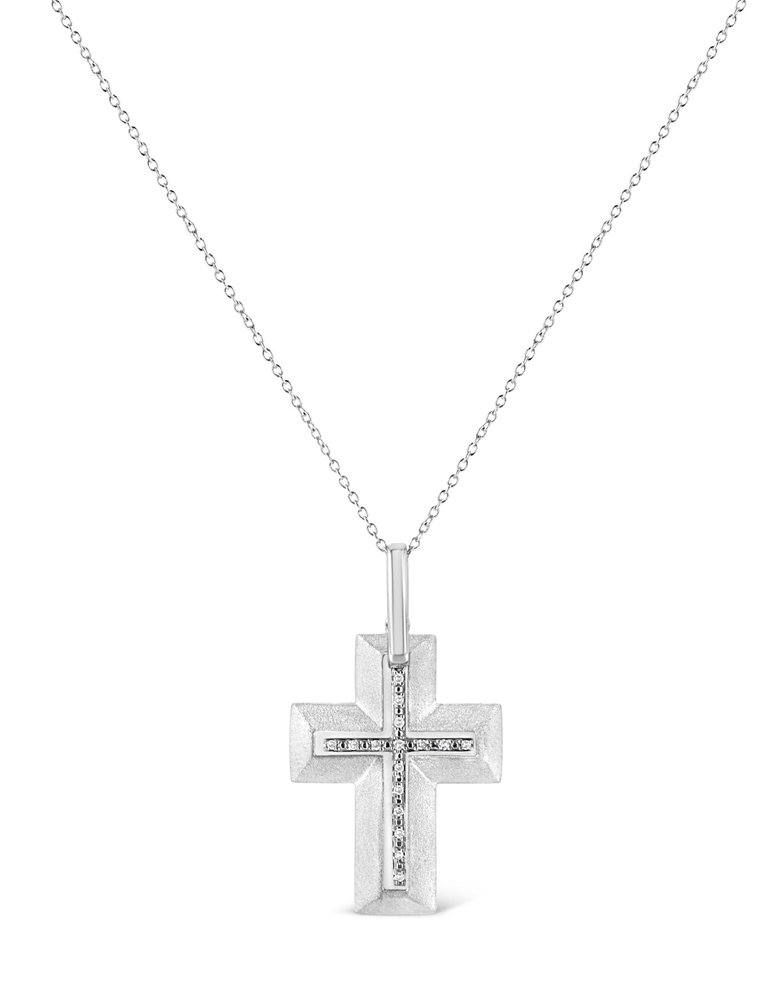.925 Sterling Silver Prong-Set Diamond Accent Bold Cross 18" Pendant Necklace (I-J Color, I1-I2 Clarity) by Haus of Brilliance